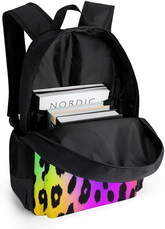 Adult Large Capacity Rainbow Colorful Cheetah Leopard Print Bags, Laptop Backpack Easy to Carry, Lightweight Bag for College Travel Work Outdoor Sports