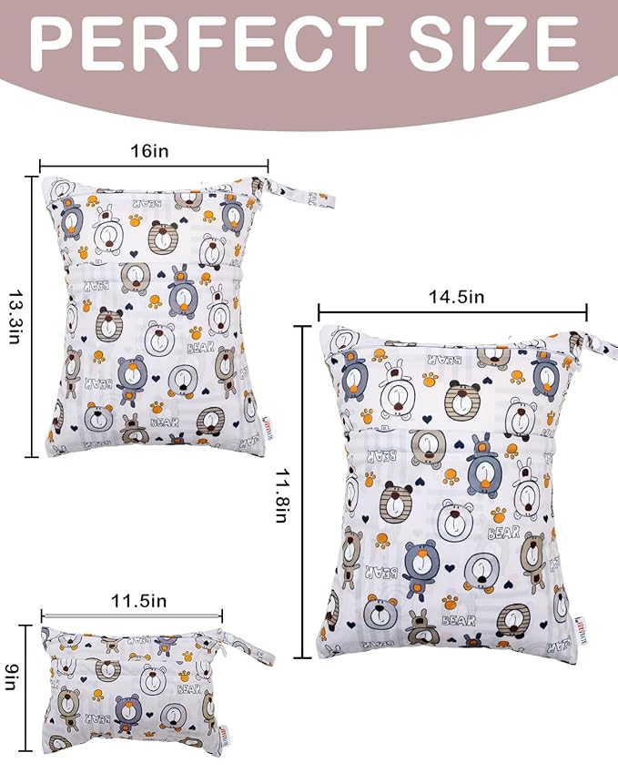 ALVABABY 3pcs Cloth Diaper Wet Dry Bags Waterproof Reusable with Two Zippered Pockets Travel Beach Pool Daycare Soiled Baby Items Yoga Gym Bag for Swimsuits or Wet Clothes 3L-SML11