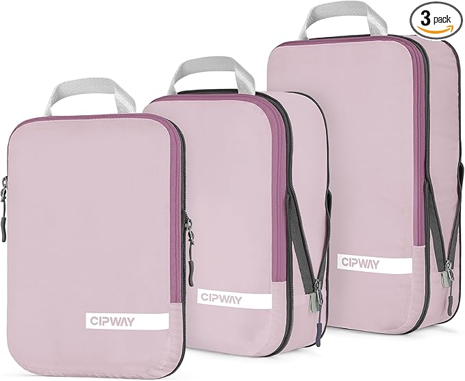 Cipway Compression Packing Cubes for Travel Ultralight Expandable Packing Organizers for Carry on Luggage (Mauve Pink 3 Set)