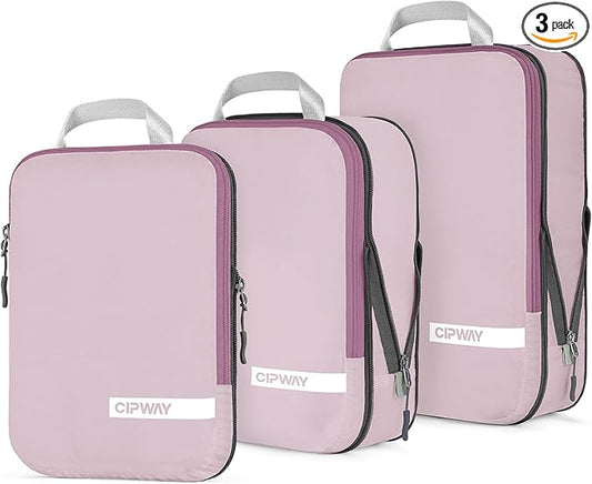 Cipway Compression Packing Cubes for Travel Ultralight Expandable Packing Organizers for Carry on Luggage (Mauve Pink 3 Set)