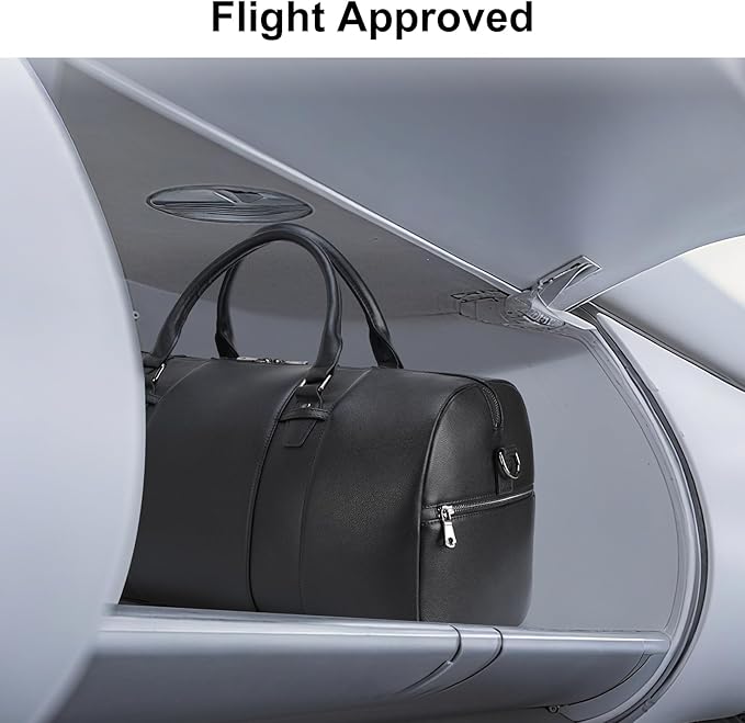 Masa Kawa Black Leather Duffle Bag for Travel Men, 31L Carry On Waterproof Foldable Duffel Bag with Shoe Compartment for Gym, Sports, Overnight Weekender Camping