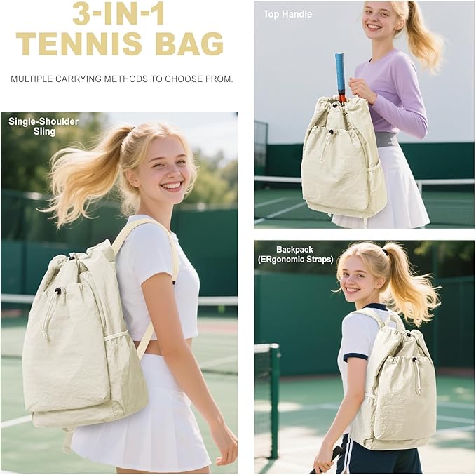 coofay Tennis Bags for Women Men Pickleball Bag Beach Tennis Racket Bag Drawstring Pickleball Tennis Backpack Badminton Bags