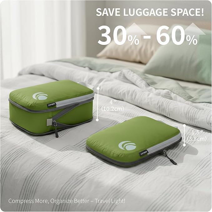 Cipway Compression Packing Cubes Set, Ultralight Expandable Travel Packing Organizers for Carry on Luggage (Green 6pcs)