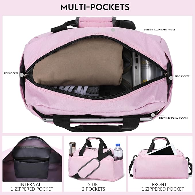 14 inch Small Gym Bag for Women & Men, Mini Duffel Bag for Travel Sports Lightweight Carry On Bag, Pink