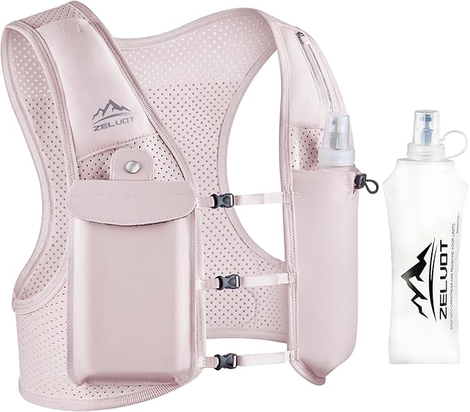 Zelvot Running Vest for Women Men, USA Original Patent, Adjustable Chest Straps Running Hydration Vest with 500ml Soft Flask, Lightweight Reflective Hydration Backpack for Marathon