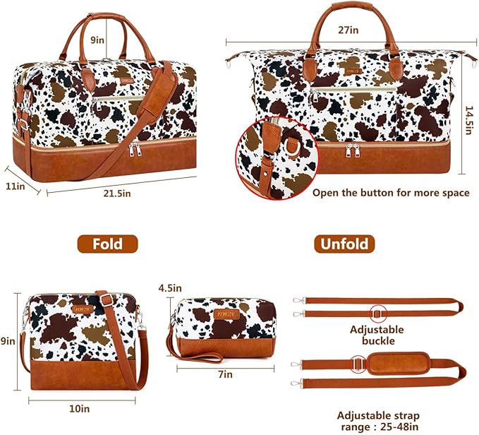 Weekender Bag for Women, Travel Duffel Bag Carry On Overnight Bag with Shoe Compartment Large Nylon Travel Weekend Tote Bag