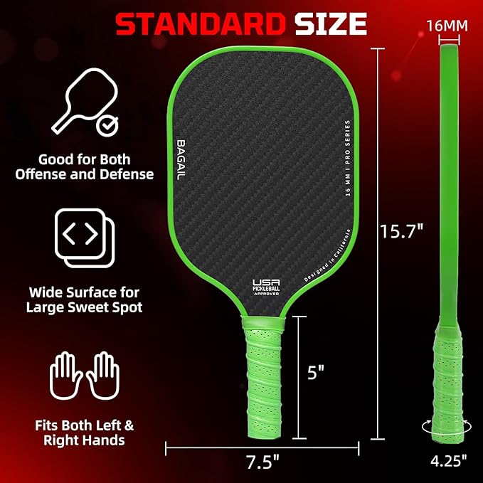 BAGAIL Pickleball Paddles, USAPA Approved Fiberglass Surface Pickleball Set, Lightweight Pickle Ball Rackets with 4 Balls, 1 Bag, Designed in California for Traction and Stability