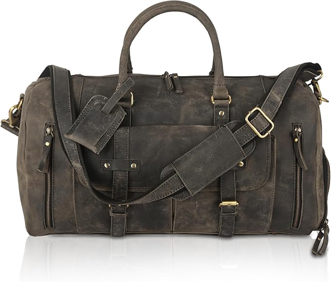 Leather Travel Duffle Bags for Men and Women cabin friendly Weekend Bag Sports Gym airplane carry on overnight duffel