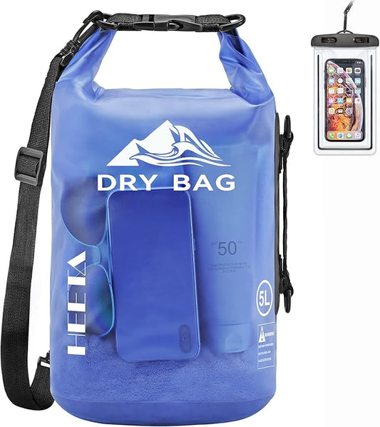 HEETA Dry Bag Waterproof for Women Men, 5L/10L/20L/30L/40L Roll Top Lightweight Dry Storage Bag Backpack with Phone Case for Travel Swimming Boating Kayaking Paddle Board Camping Beach Accessories