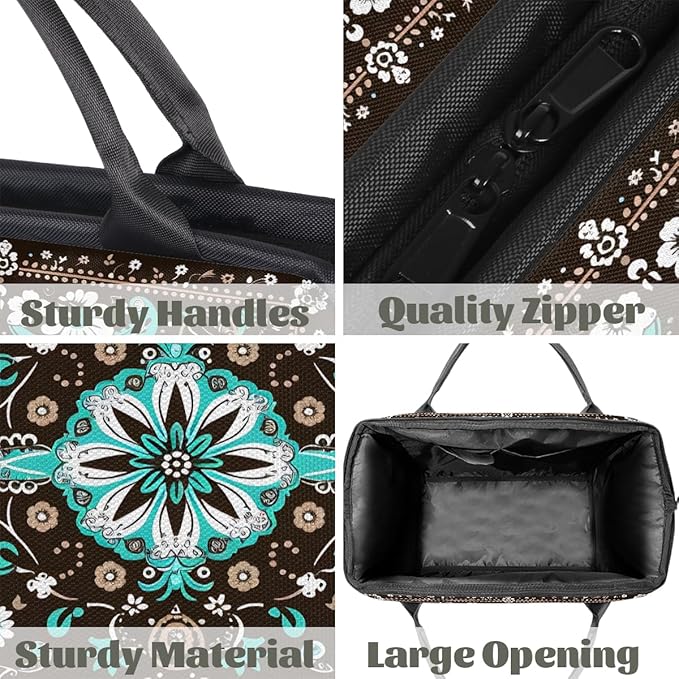 Travel Duffle Bag, Ethnic Mandala Flowers Overnight Weekender Tote Bag for Women Men Waterproof Carry On Luggage with Zipper Lightweight Sport Gym Bag for Traveling Yoga Camping Traveling Gifts