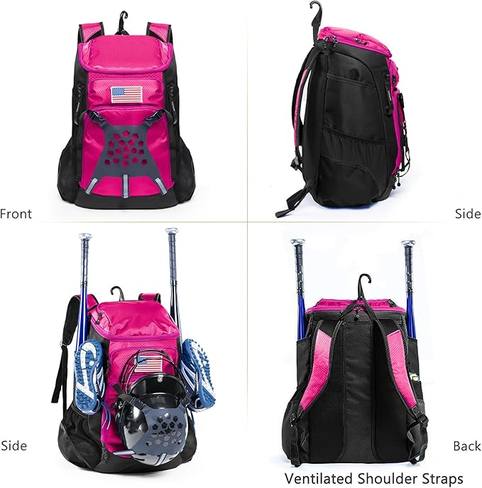 | Baseball Bag Softball Bat Bag, Double-layer Baseball Backpack Adult with Gear Klip To Hold Baseball Glove, Baseball Essential Gear, Youth Baseball Bag for Boys, Girls, Baseball Accessories