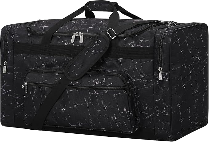 75L Large Duffle Bag for Men - 26 inch Duffel Bag Heavy Duty for Weekend Travel Sport Camping/Travel - Marble Black