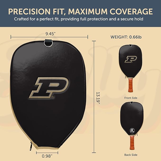 Officially Licensed Collegiate Pickleball Paddle Cover - Lightweight PU Leather Material - Durable Foam Interior Protection with Zippered Closure - Fits Most Paddles on the Market