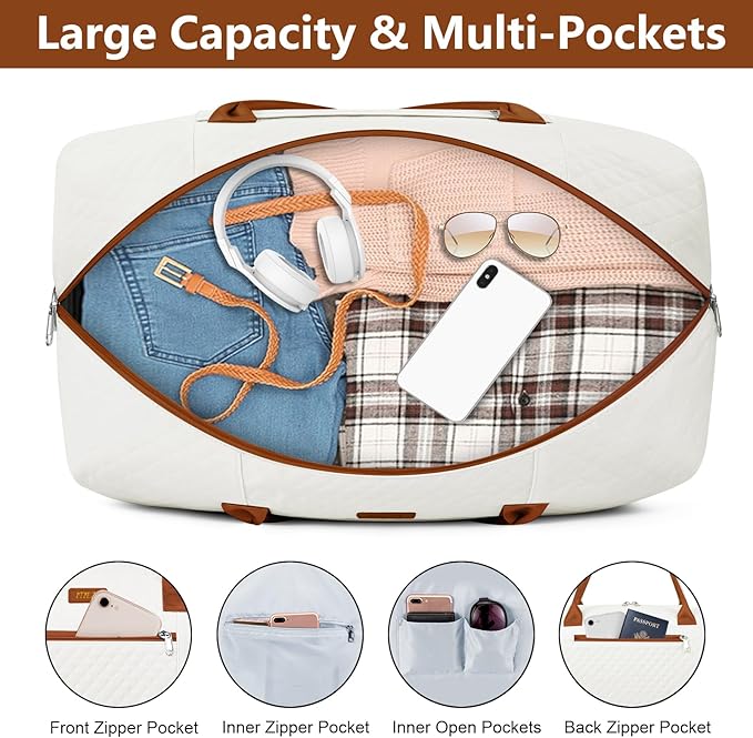 Weekender Bag for Women, Travel Duffel Bag Carry On Overnight Bag with Shoe Compartment Large Nylon Travel Weekend Tote Bag