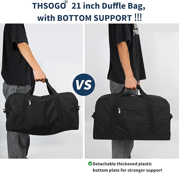 21 inch Gym Bag for Men - 40L Travel Duffel Bag Sport Duffle Bags for Weekend Overnight with Bottom Support (Black）