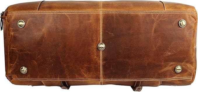 KomalC 24 Inch Leather Duffle Bags for Men and Women Travel Overnight Weekend Bag Sports Gym Duffel for Men (Tan with Shoe pocket)