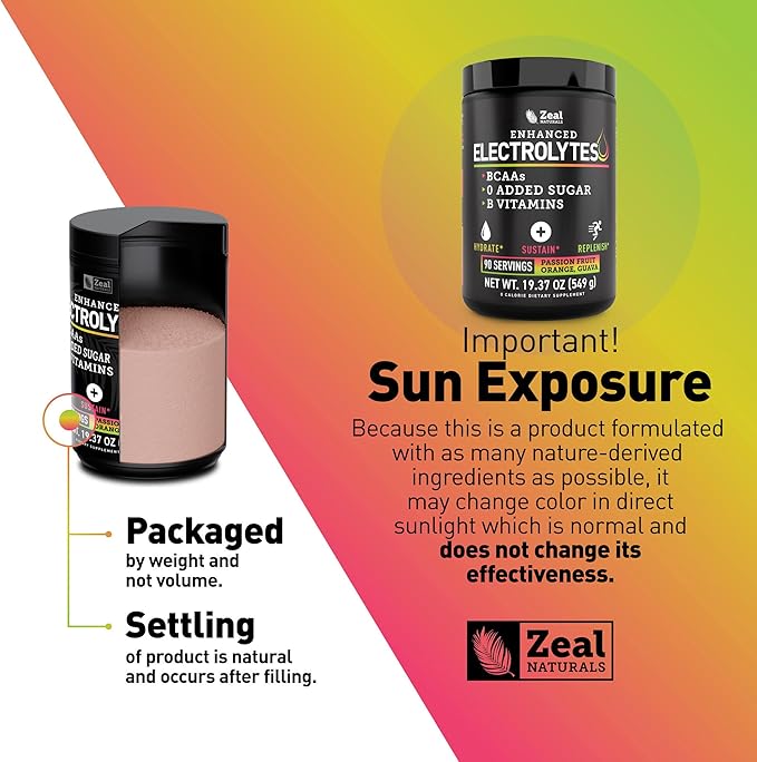 Zeal Electrolyte Powder - 90 Servings | Keto Electrolytes Powder | Zero Sugar, BCAAs, B-Vitamins | Potassium, Zinc, Magnesium | Hydration Powder Recovery Drink | Passion Fruit Orange Guava