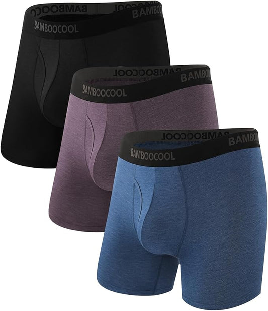 BAMBOO COOL Men's Underwear Breathable Boxer Briefs with Fly Moisture-Wicking Lightweight Underwear 7-Pack