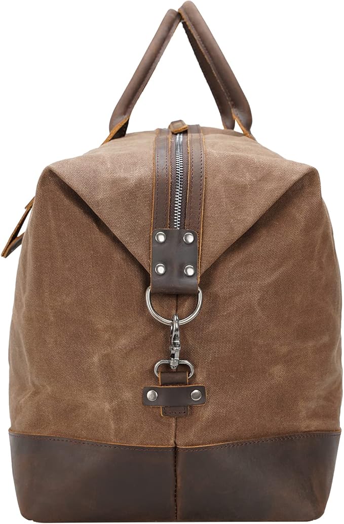 Polare 23” Waterproof Travel Duffel Bag Waxed Canvas Cowhide Leather Trim Luggage for Gym 55L Weekender Overnight Carry on Bag (Brown-23")