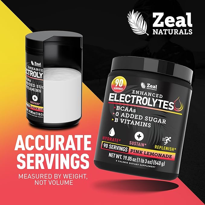 Zeal Electrolyte Powder - 90 Servings | Keto Electrolytes Powder | Zero Sugar, BCAAs, B-Vitamins | Potassium, Zinc, Magnesium | Hydration Powder Recovery Drink | Pink Lemonade