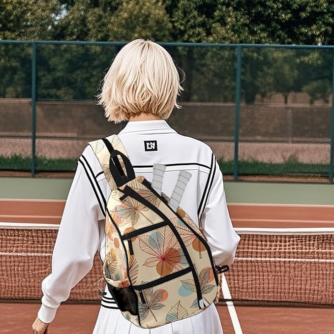 Pickleball Bag Fall Maple Leaves Pickle Ball Backpack for Women Men Premium Lightweight Crossbody Sling Bag Sports Backpack for Pickleball Paddle Tennis