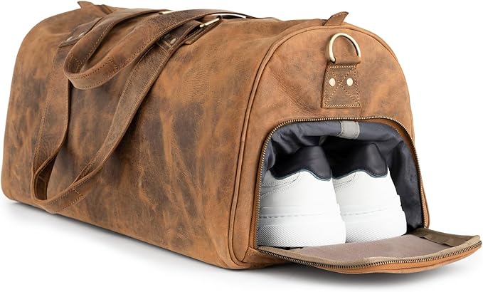 Berliner Bags Vintage Genuine Leather Duffle Bag Oslo for Travel or the Gym, Weekender, Travel Bag with Shoe Compartment, Overnight Bag for Men and Women - Brown