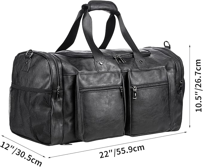 Travel Bag with Shoe Pouch,Weekender Overnight Bag Leather Large Carry On Bag