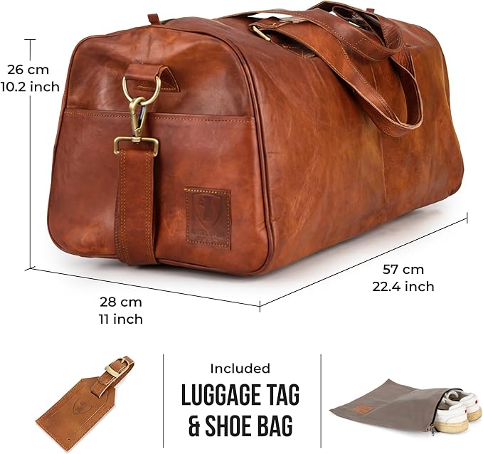 Berliner Bags Vintage Genuine Leather Duffle Bag Oslo for Travel or the Gym, Weekender, Travel Bag, Overnight Bag for Men and Women - Brown