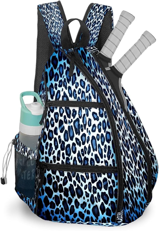 Brown Leopard Print Premium Nylon Pickleball Backpack, 3-in-1 Convertible Shoulder Crossbody Sling Bag for Women Men, Lightweight Bag Fits 2-4 Pickleball Paddles & Tennis Sports Gear