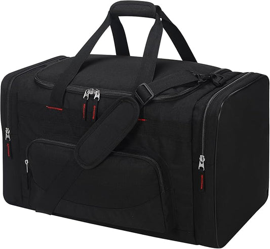 22 inch Gym Bag for Men - 55L Large Travel Duffle Bag Sports Equipment Bag with Multiple Zippered Pockets,Outdoor Workout Duffle Bag for Overnight Weekend - Black
