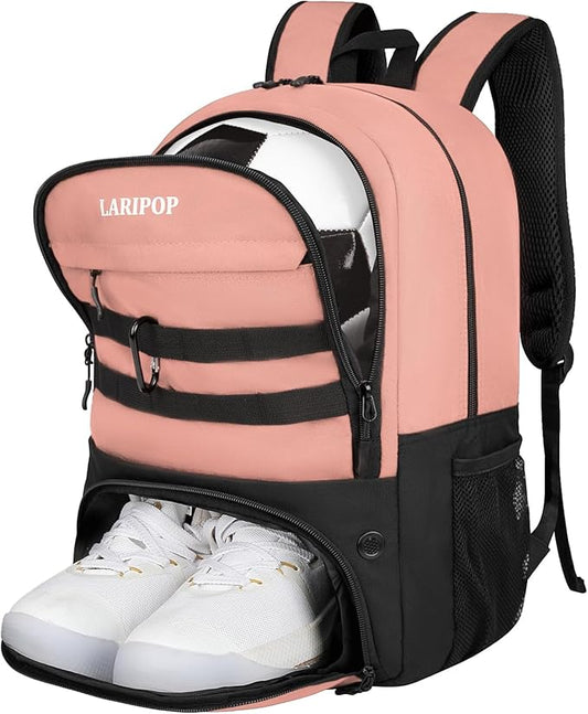LARIPOP Soccer Backpack,Soccer Bag with Ball Holder and Shoe Compartment,Sports Equipment Training Bags Fits Basketball