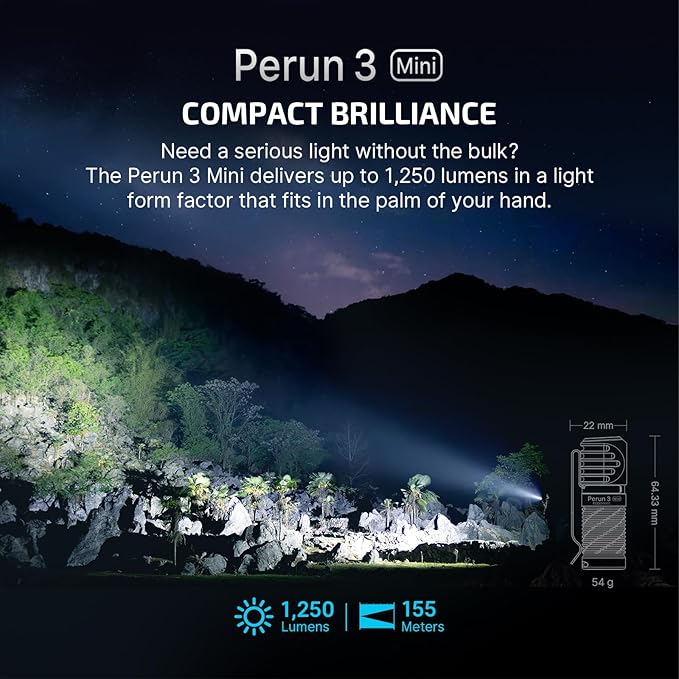 OLIGHT Perun 3 Mini Premium Headlamp 1250 Lumens Flashlight with Type-C Charging Box, Rechargeable Headlight with Red Light Option,Perfect for Working, Hiking, Camping and Climbing (Black)