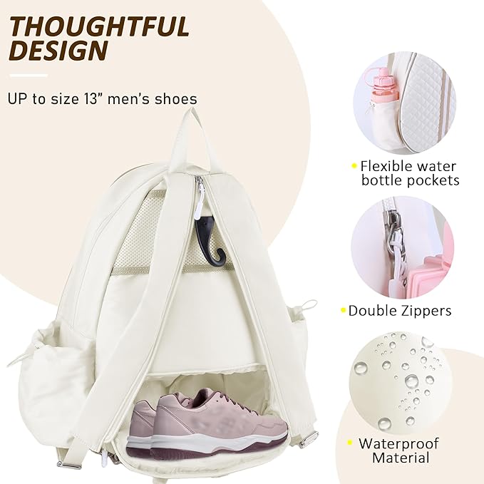 Tennis Racket Bag, Tennis Bags for Women, Quilted Sling Crossbody Backpack with Hook, Water Resistant Tennis Racket Cover for Pickleball, Racketball