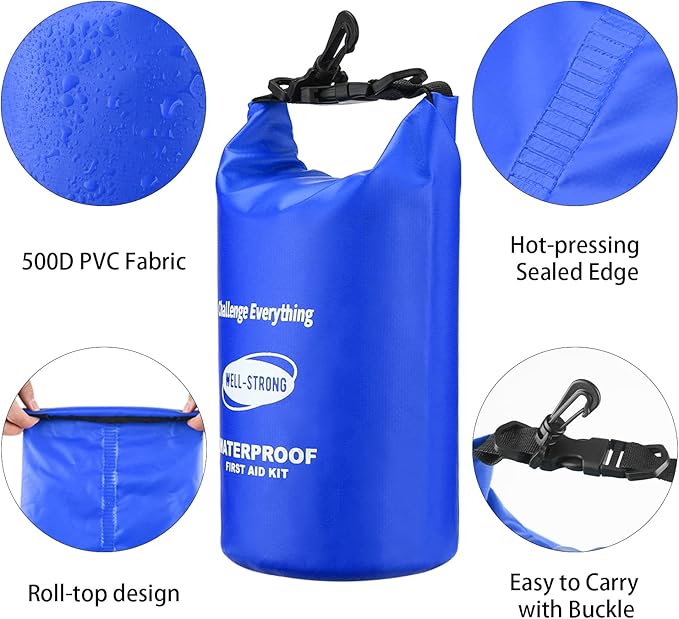 Dual Waterproof Boat First Aid Kit, Emergency Marine Kit with Buckles, Compact Boat Safety Accessories for Fishing Kayaking Boating Swimming Camping Rafting Beach Blue