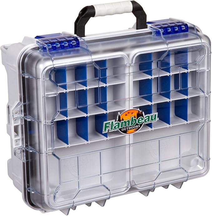Flambeau Outdoors 3000WPBC Tackle Box - HD Waterproof Tackle Satchel System, Includes 2 Removable WP3012 Ultimate Waterproof Tuff Tainers, Floating Satchel, Fishing Tackle and Gear Storage, Gray/Clear