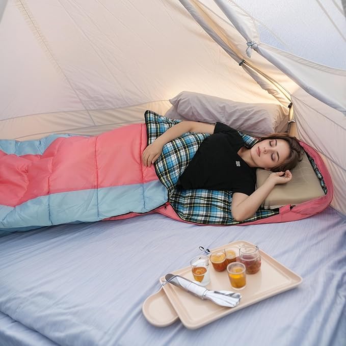 Cotton Flannel Lined Sleeping Bag for Adults Teens Kids, Cold Weather &Warm, 3 Seasons, Lightweight Compact Camping Essentials Equipment, Hiking, Outdoor, Travel