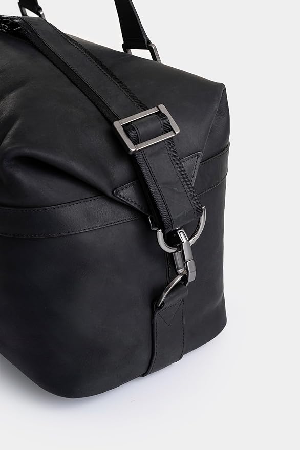 Black Top Grain Leather Duffle Bag for Men & Women - Large, Durable, Stylish Leather Travel Bag with Adjustable Shoulder Strap, Spacious Design for Weekend Getaways, Business, & Overnight Trips