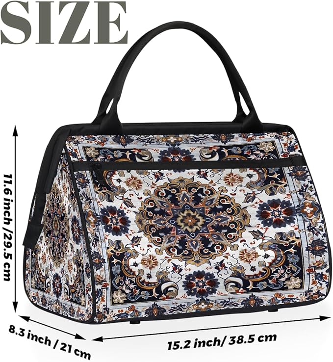 Travel Duffle Bag, Bohemian Print Flower Overnight Weekender Tote Bag for Women Men Waterproof Carry On Luggage with Zipper Lightweight Sport Gym Bag for Traveling Yoga Camping Traveling Gifts