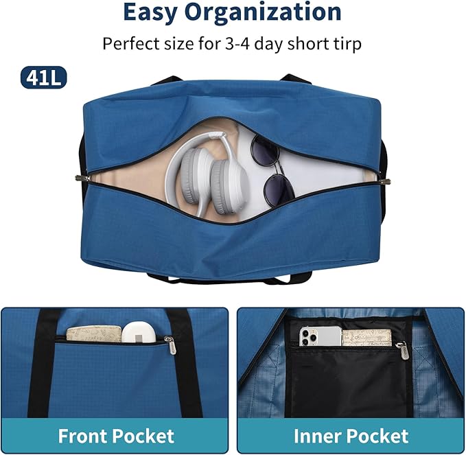 21 inch Gym Bag for Men - 40L Travel Duffel Bag Sport Duffle Bags for Weekend Overnight with Bottom Support (Blue）