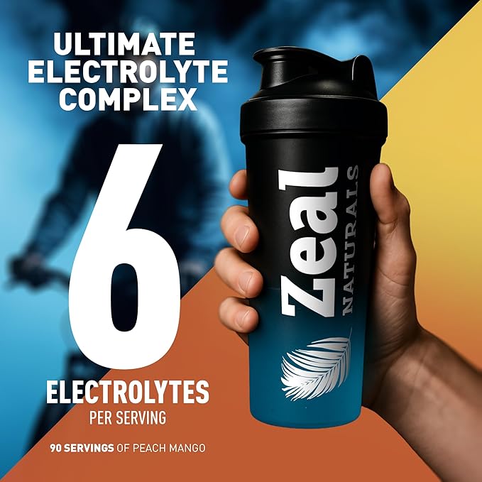 Zeal Electrolyte Powder - 90 Servings | Keto Electrolytes Powder | Zero Sugar, BCAAs, B-Vitamins | Potassium, Zinc, Magnesium | Hydration Powder Recovery Drink | Peach Mango