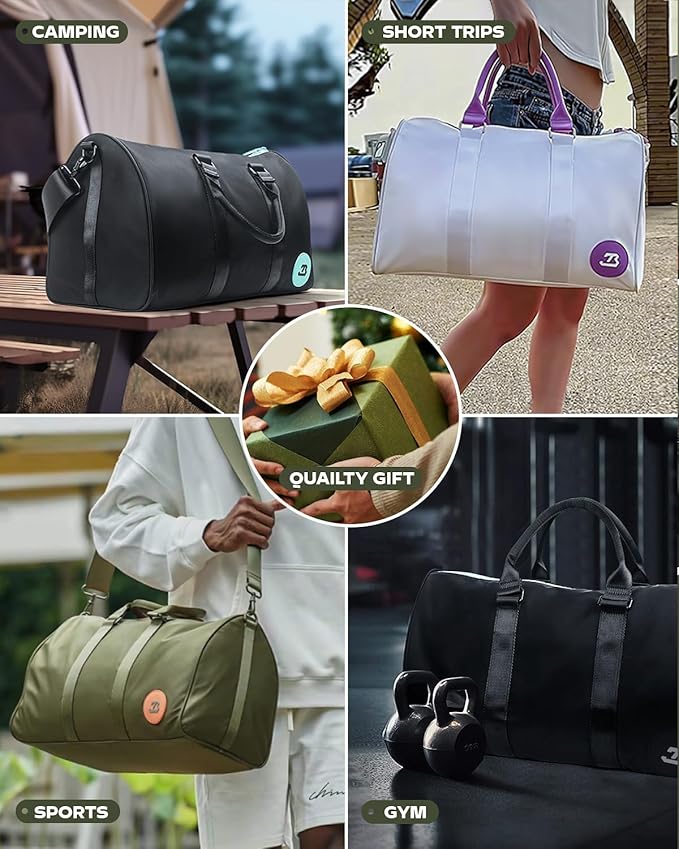 4Pcs/Set Waterproof Sports Duffel Bag 1000D Nylon Heavy Duty Travel Swim Gym Bags for Men and Women Weekender Bag with 3 Accessory Bags of Wet & Dry Separation Upgrades 2.0 Green