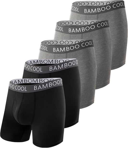 BAMBOO COOL Men's Ultra ComfortSoft Underwear, Moisture Wicking & Breathable No Ride Up Boxer Briefs with Fly, Multipack