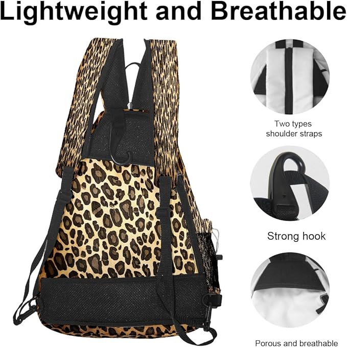 Brown Leopard Print Premium Nylon Pickleball Backpack, 3-in-1 Convertible Shoulder Crossbody Sling Bag for Women Men, Lightweight Bag Fits 2-4 Pickleball Paddles & Tennis Sports Gear
