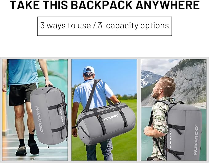 40L/60L/90L Large Waterproof Duffle Bag Backpack for Men, Mens Duffel Backpack Bags for Traveling, Heavy Duty (Grey, 40L)