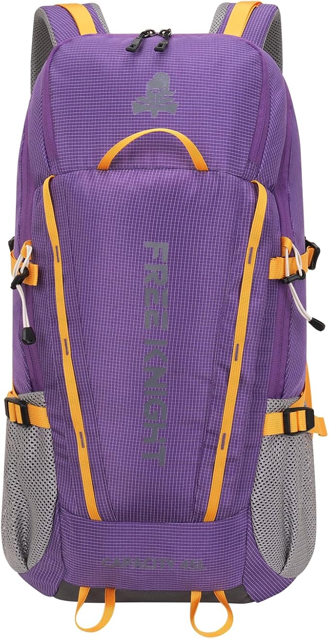 Bseash 45L Waterproof Hiking Camping Backpack with Rain Cover, Outdoor Sport Travel Bag Daypack for Climbing Skiing Cycling (Purple)