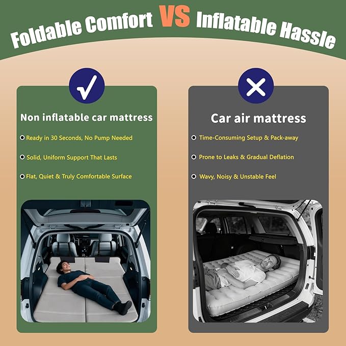 Non Inflatable Car Mattress for Kia Telluride, Car Camping Mattress, Upgraded Foldable Trunk Sleeping Pad with Storage Bag, Portable Design for Camping, Travel & Beach