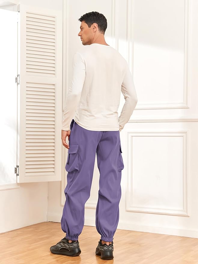 ZAFUL Men's Parachute Pants Casual Baggy Cargo Drawstring Trouser