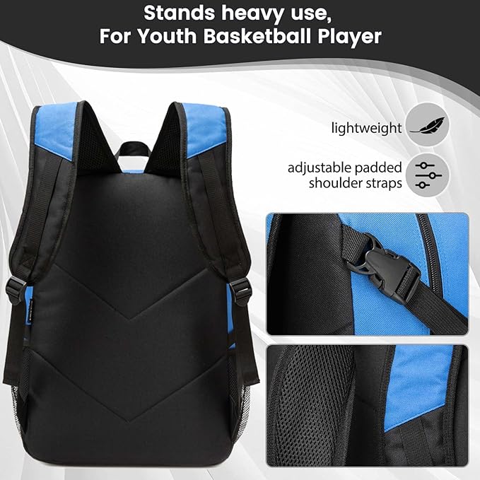 Basketball Backpack - Large Sports Equipment Bag with Ball Holder & Shoe Compartment for Basketball. (blue)