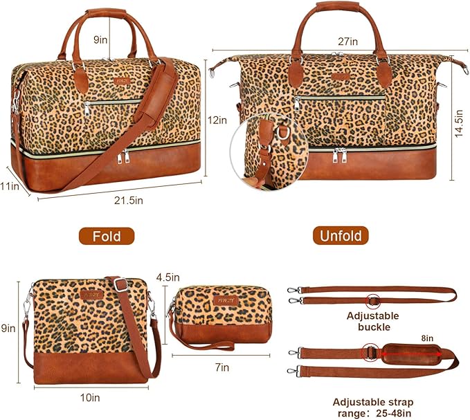 Weekender Bag for Women, Travel Duffel Bag Carry On Overnight Bag with Shoe Compartment Large Nylon Travel Weekend Tote Bag