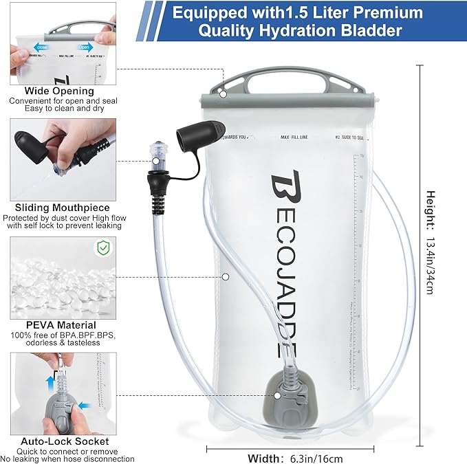 BECOJADDE Running Vest Hydration Backpack for Men Women, 5L Lightweight Running Backpack Hydration Pack for Marathon, Trail, Cycling, Hiking, Jogging